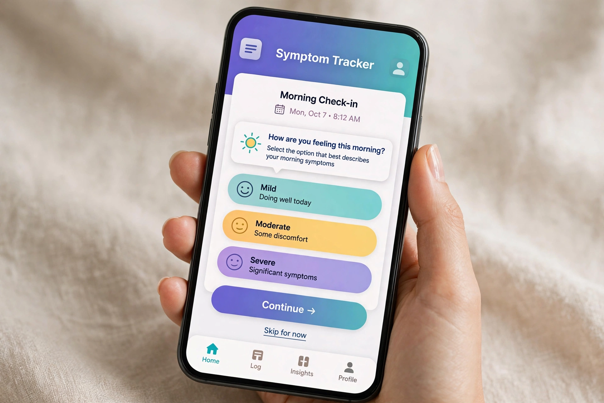Complete Tracking App morning check-in on a smartphone