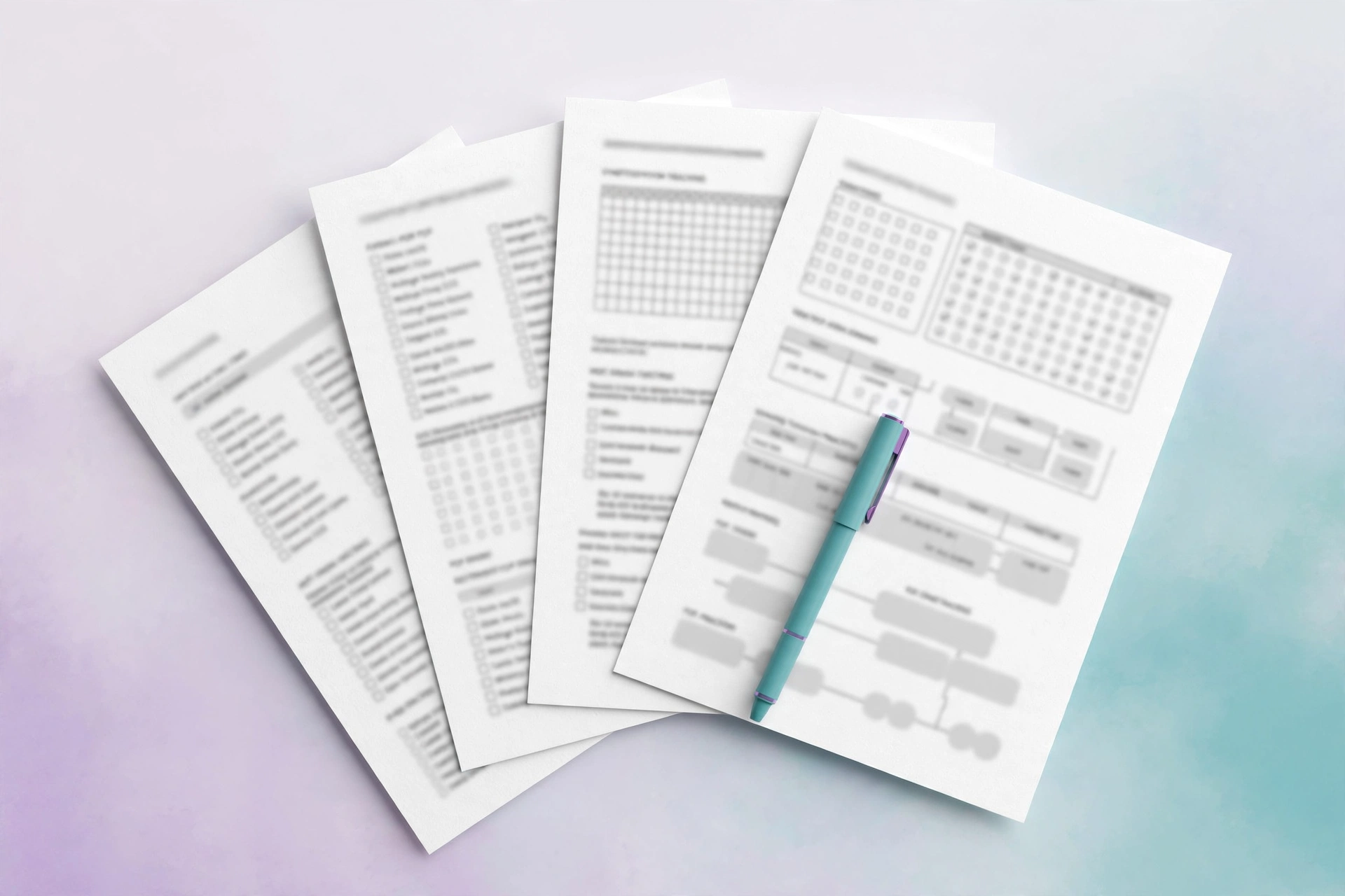 Printed symptom tracking pages with a pen